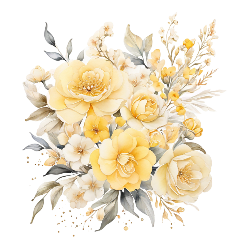 AI generated Watercolor Floral Flower Bouquet Design, Watercolor Flower Arrangements design, gilter Flower Design, Flower Sublimation Floral Clipart Wedding card design, Free PNG