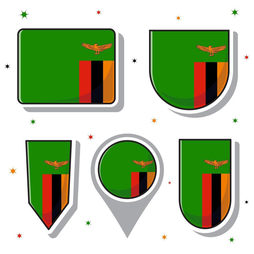 plano dibujos animados vector ilustración de Zambia nacional bandera con muchos formas dentro