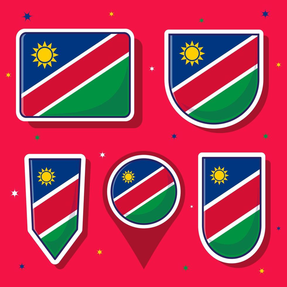 Flat cartoon vector illustration of Namibia national flag with many shapes inside