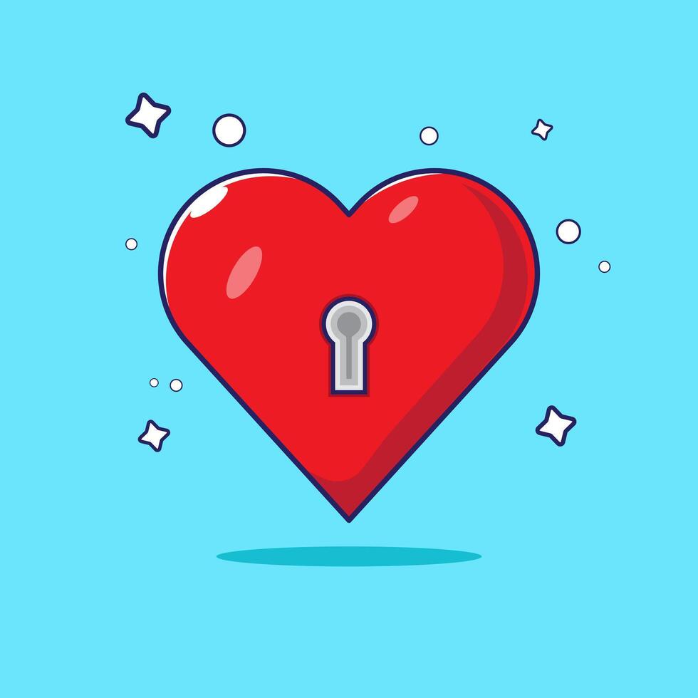 Flat cartoon vector illustration of locked heart with bright colors and suitable to used for any events