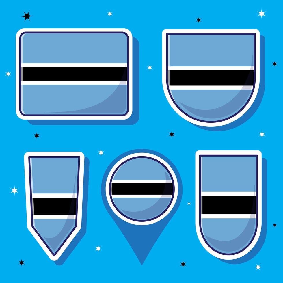 Flat cartoon vector illustration of Botswana national flag with many shapes inside