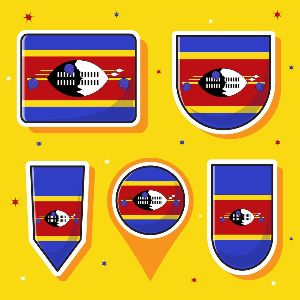 Flat cartoon vector illustration of Eswatini national flag with many shapes inside