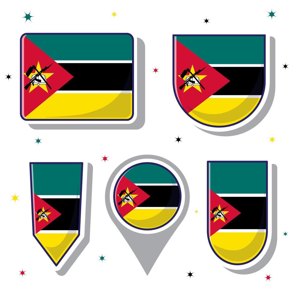 plano dibujos animados vector ilustración de Mozambique nacional bandera con muchos formas dentro