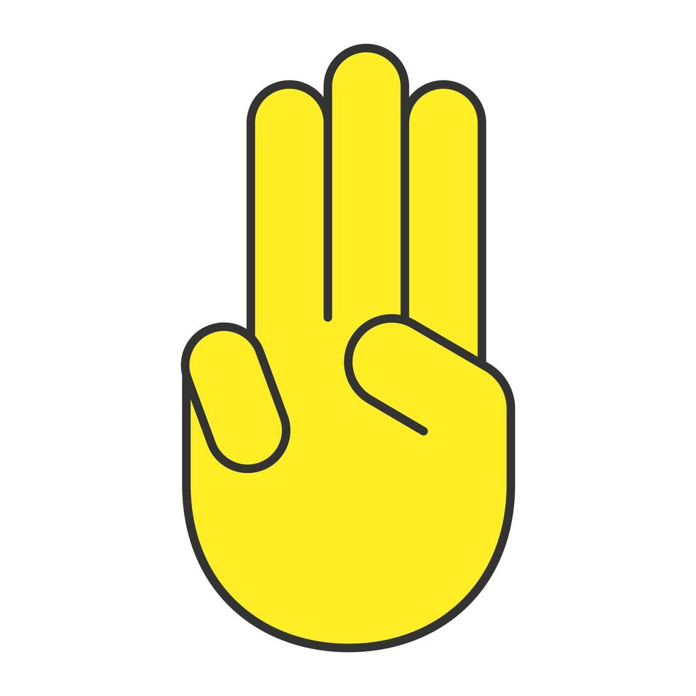 Three fingers up emoji. Vector illustration. Isolated on a white background. Flat style design