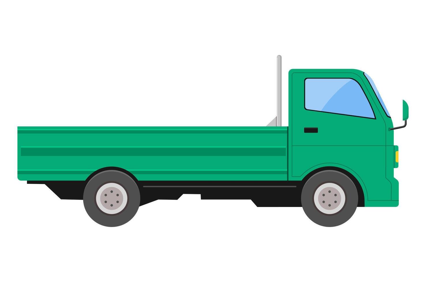 Vector illustration of pickup truck, side view. Isolated on a white background. Classic pickup truck.