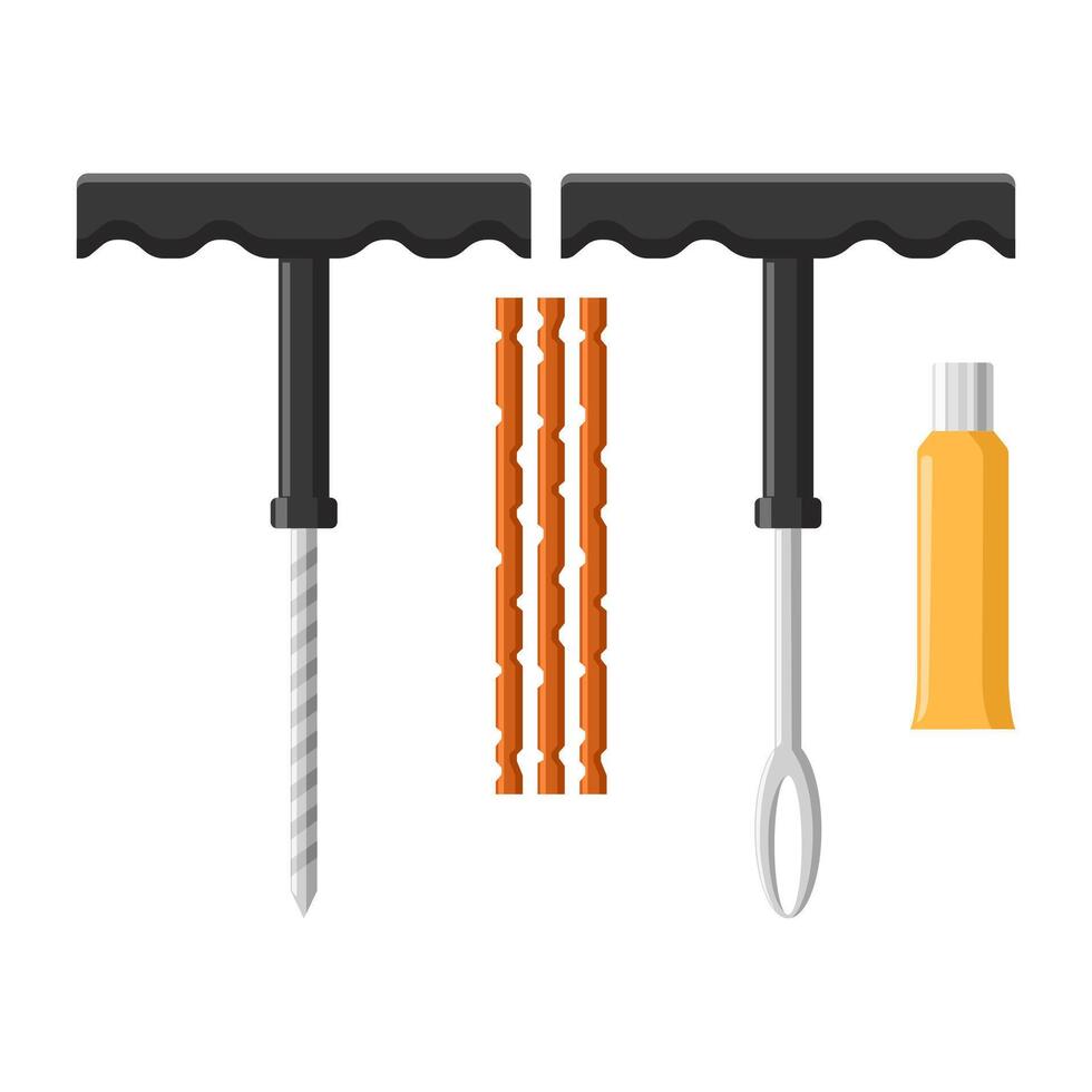 Car tire repair kit, vector illustration, tire plug repair kit for tubeless tires, isolated on a white background