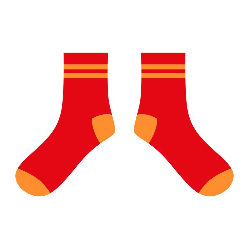 Red pair of socks with a minimalist pattern, flat illustration. Isolated on a white background. vector