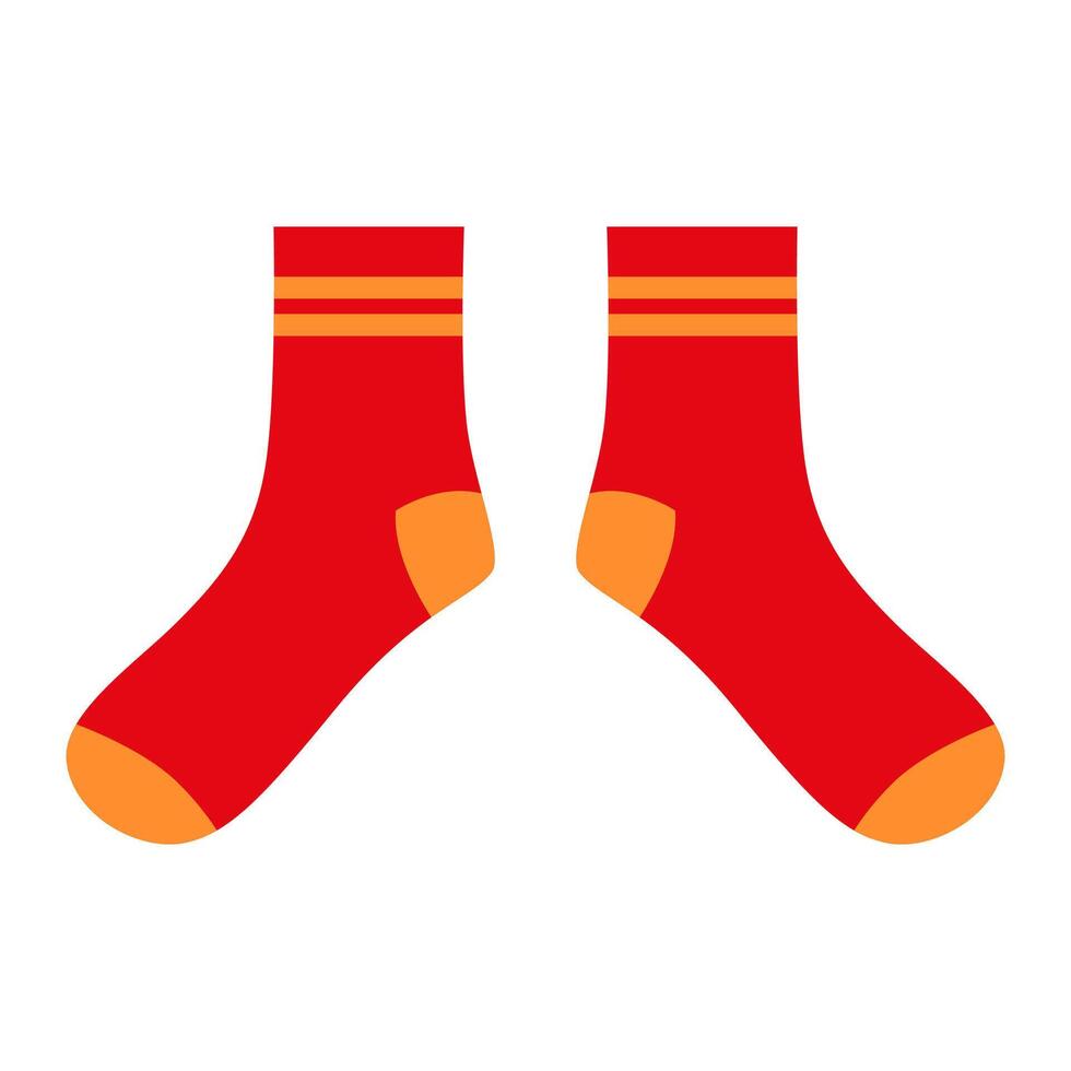 Red pair of socks with a minimalist pattern, flat illustration. Isolated on a white background. vector
