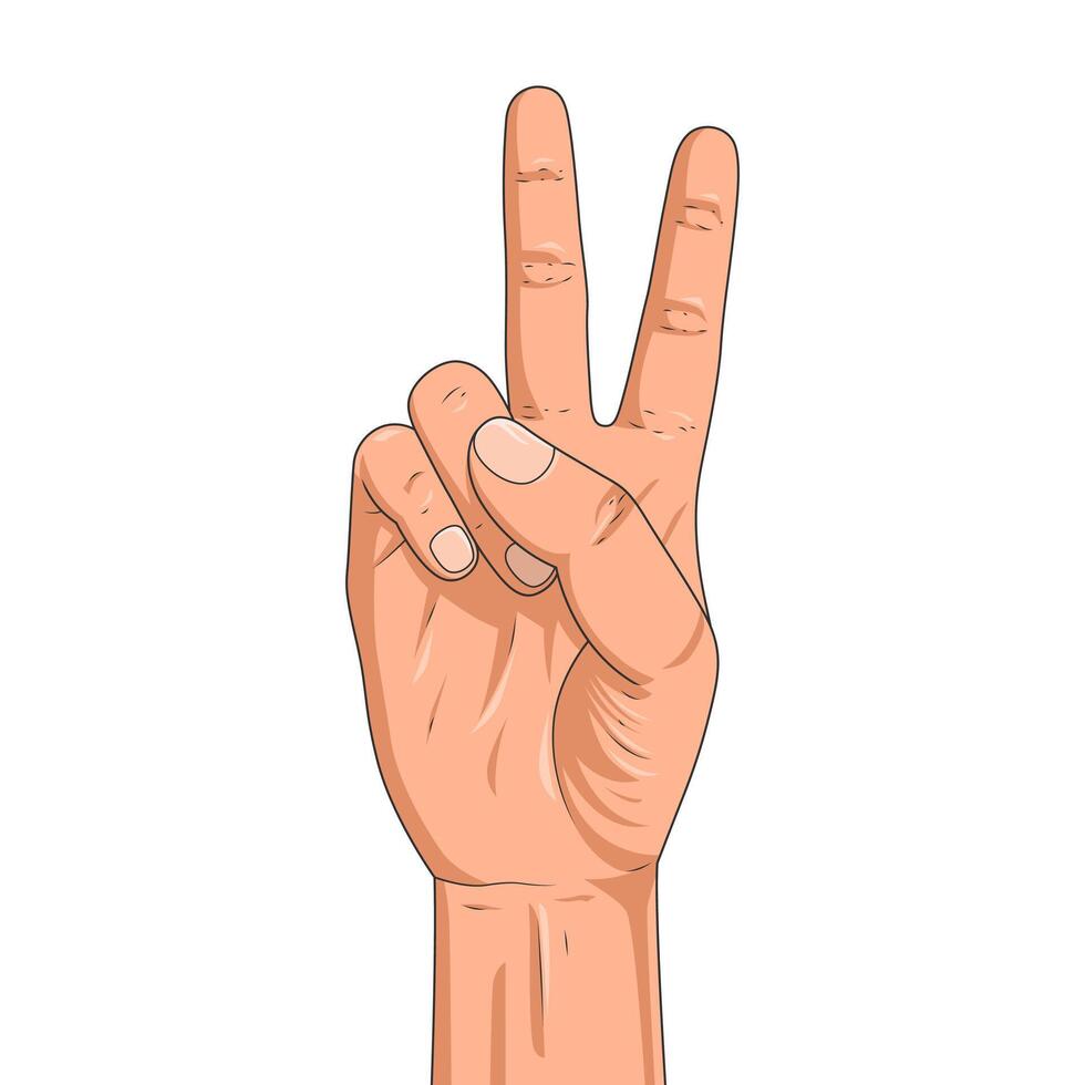 Hand with two fingers up in the peace symbol. Isolated on a white background. Sign of peace. Vector illustration