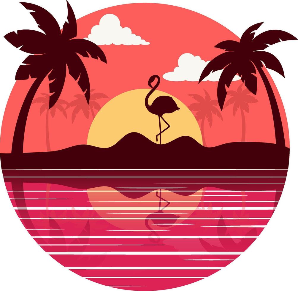 tropical paisaje en puesta de sol vector