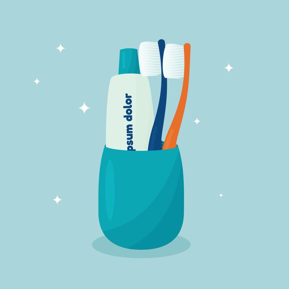 Toothbrush and toothpaste in a glass vector