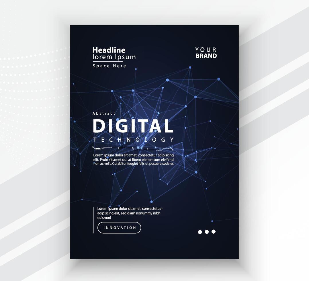 Poster brochure cover banner presentation layout template, Technology digital futuristic internet network connection blue background, Abstract cyber future tech communication, Ai big data science post vector