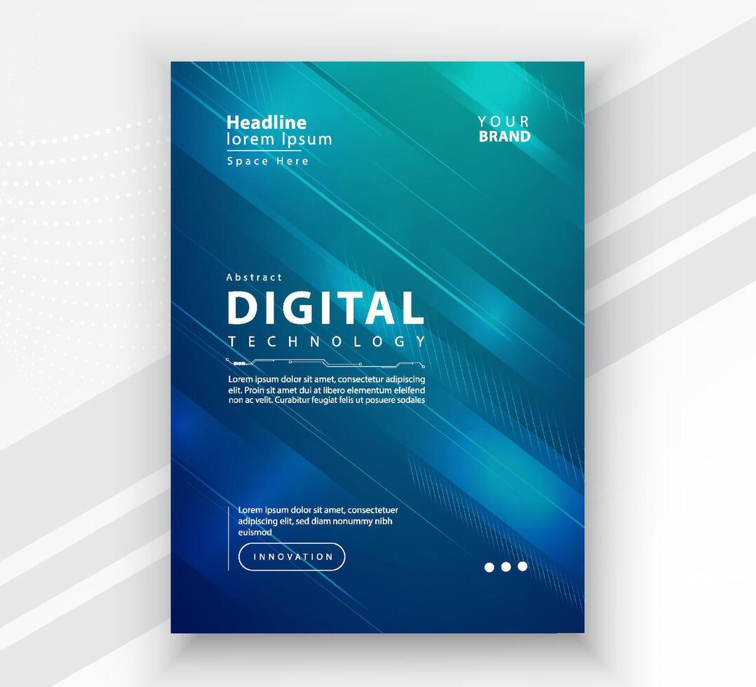 Poster brochure cover banner presentation layout template, Technology digital futuristic internet network connection green blue background, Abstract cyber future tech communication Ai big data science vector