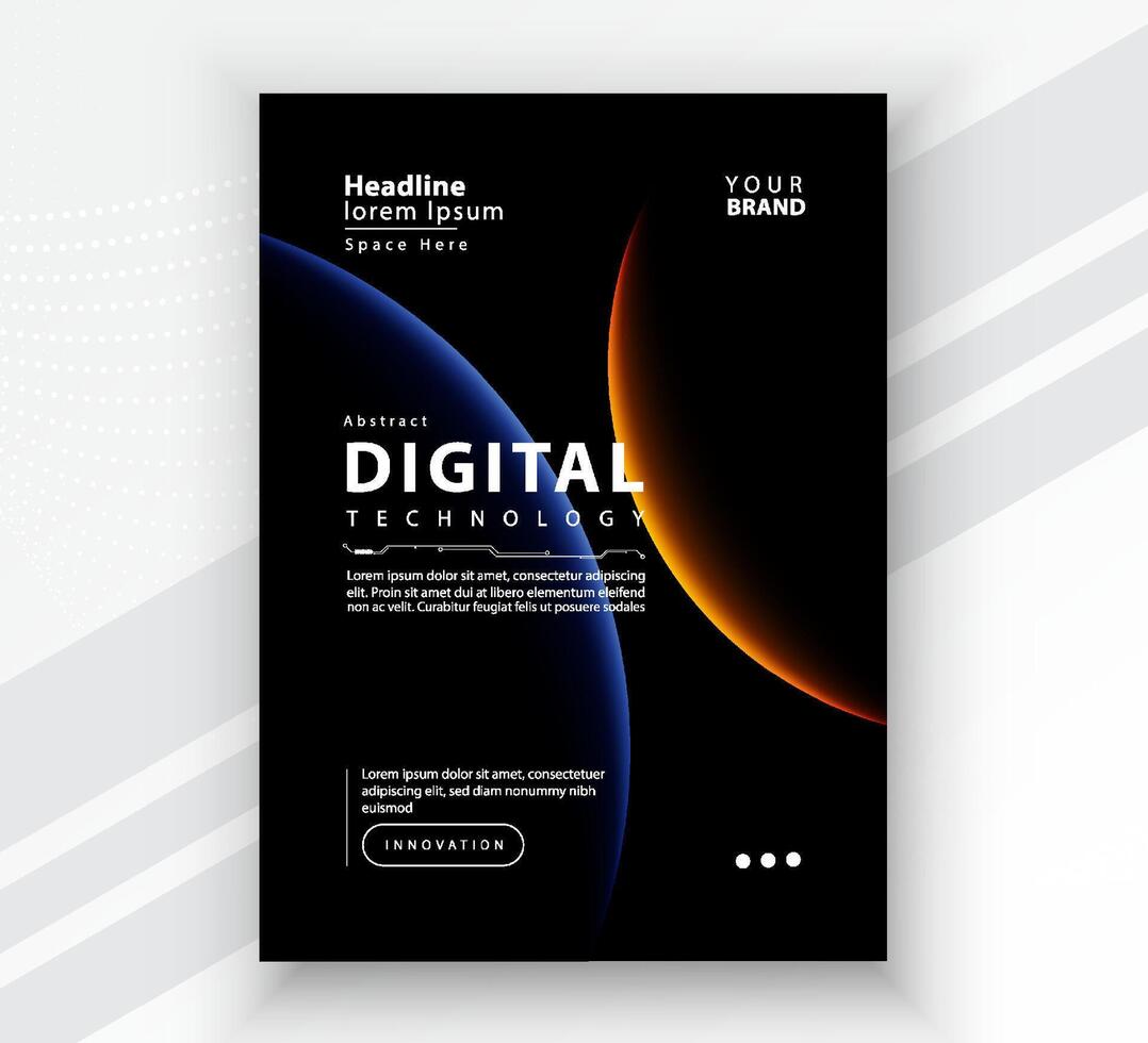 Poster brochure cover banner presentation layout template, Technology digital futuristic internet network connection black background, Abstract cyber future tech communication, Ai big data science 3d vector