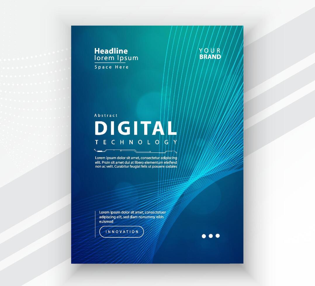 Poster brochure cover banner presentation layout template, Technology digital futuristic internet network connection green blue background, Abstract cyber future tech communication Ai big data science vector