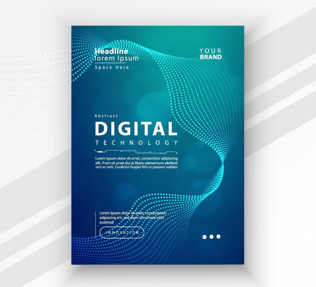 Poster brochure cover banner presentation layout template, Technology digital futuristic internet network connection green blue background, Abstract cyber future tech communication Ai big data science vector