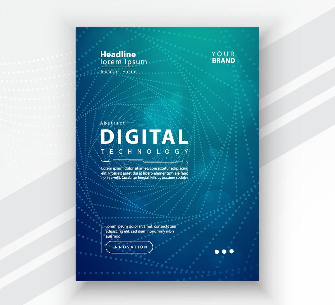 Poster brochure cover banner presentation layout template, Technology digital futuristic internet network connection green blue background, Abstract cyber future tech communication Ai big data science vector
