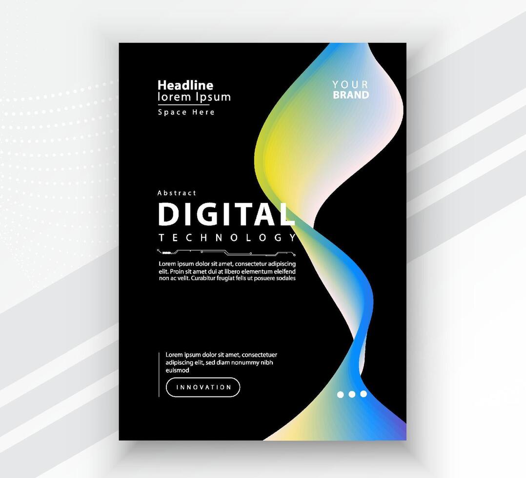 Poster brochure cover banner presentation layout template, Technology digital futuristic internet network connection black background, Abstract cyber future tech communication, Ai big data science 3d vector