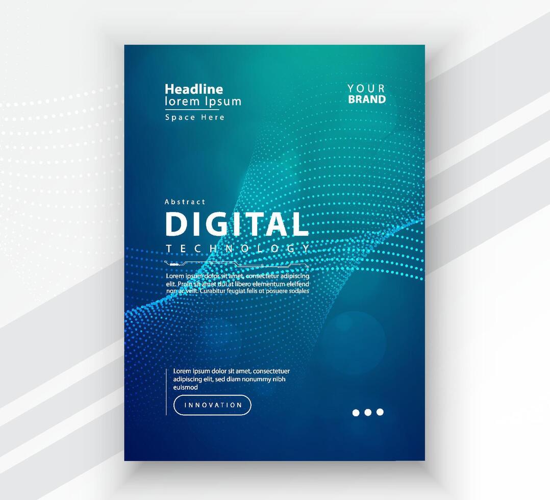 Poster brochure cover banner presentation layout template, Technology digital futuristic internet network connection green blue background, Abstract cyber future tech communication Ai big data science vector