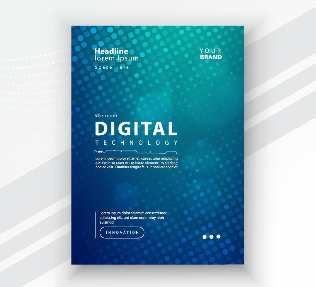 Poster brochure cover banner presentation layout template, Technology digital futuristic internet network connection green blue background, Abstract cyber future tech communication Ai big data science vector