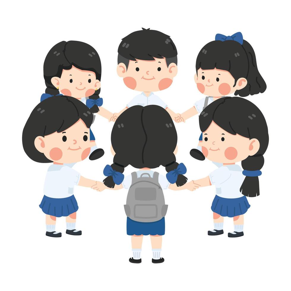 Group of happy Children Holding Hands  Smiling Team vector