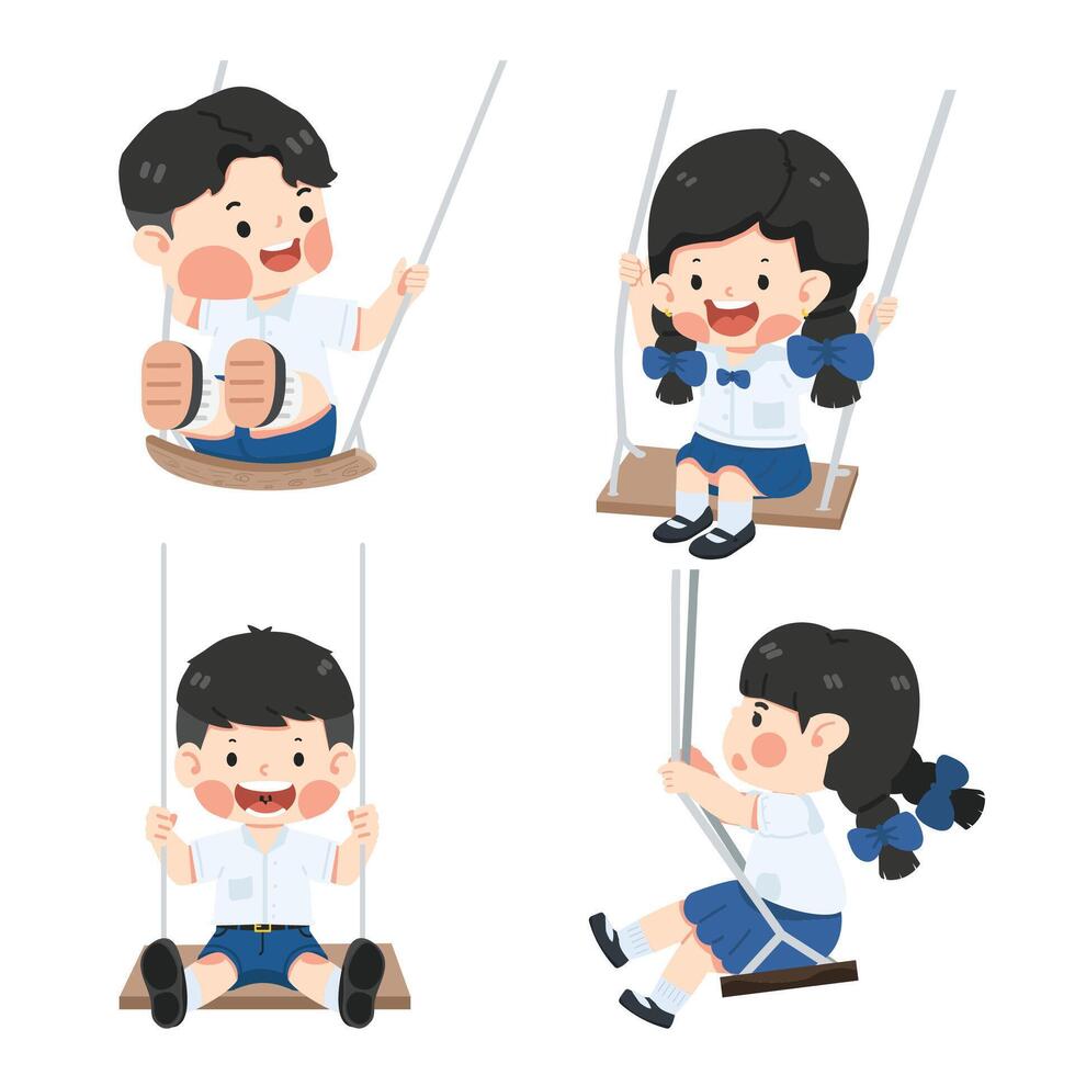 Kid student Smiling fun on swing set vector