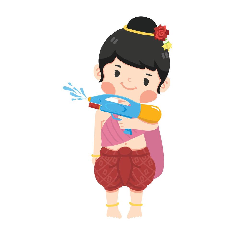 Kid  girl holding water gun and smile vector