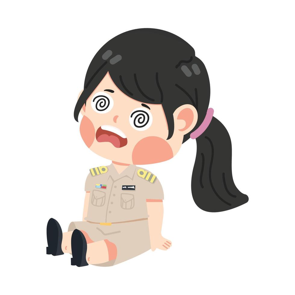 Woman Thai government officers with dizziness sitting on floor vector