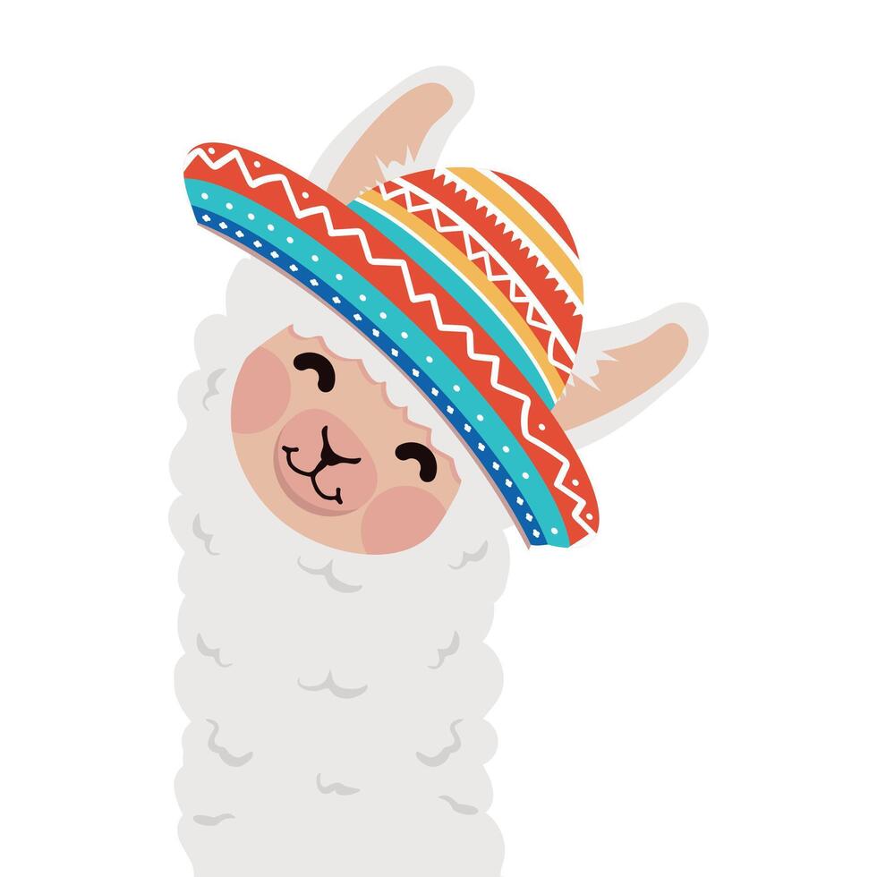 lama alpaca cabeza vistiendo sombrero vector