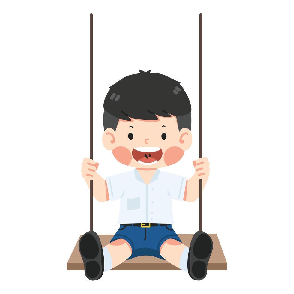 boy student having fun on swing vector