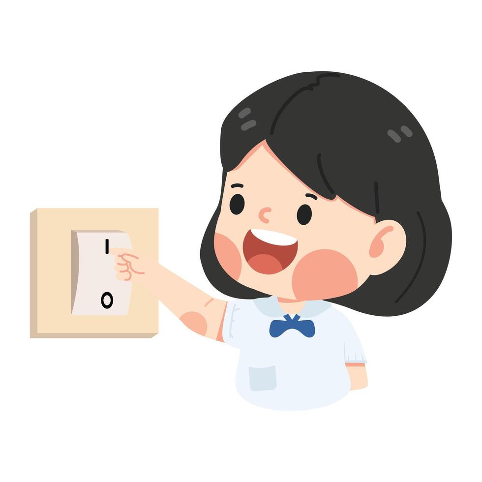 Kid girl Turning Off Light Using Switch vector