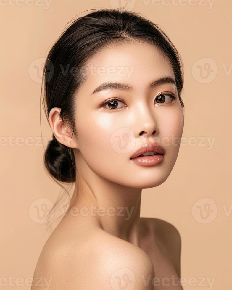 AI generated Photo of an Asian female model on neutral beige background