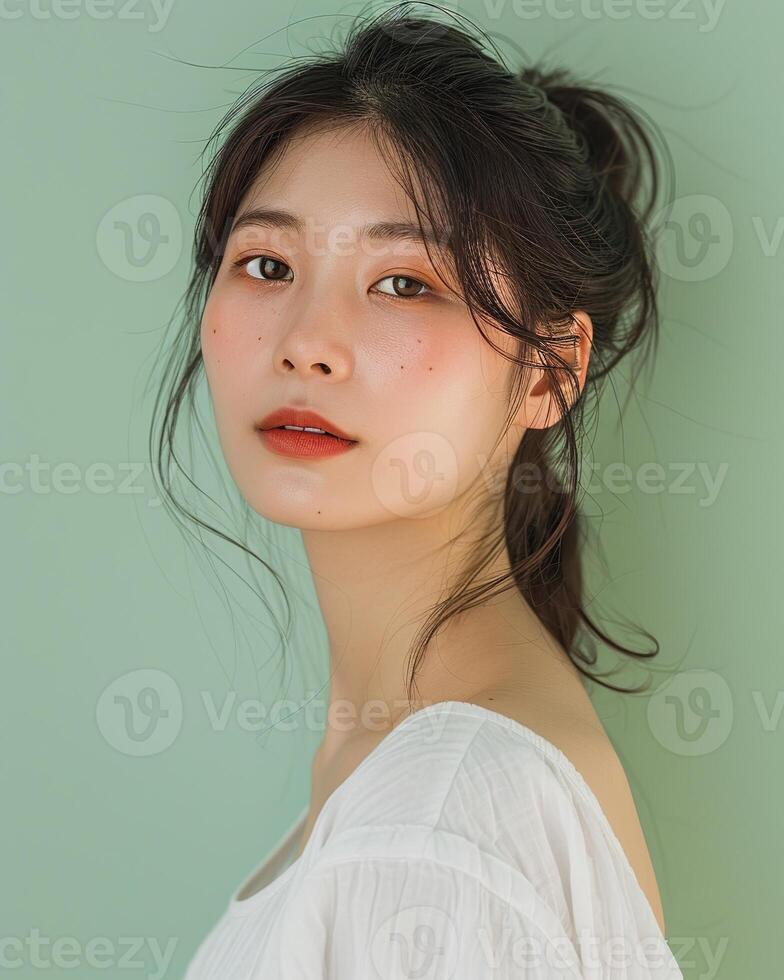 AI generated Photo of an Asian female model on green background