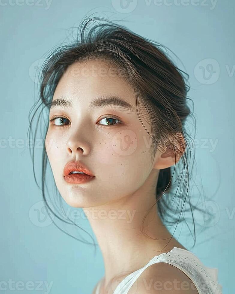 AI generated Photo of an Asian female model on blue background