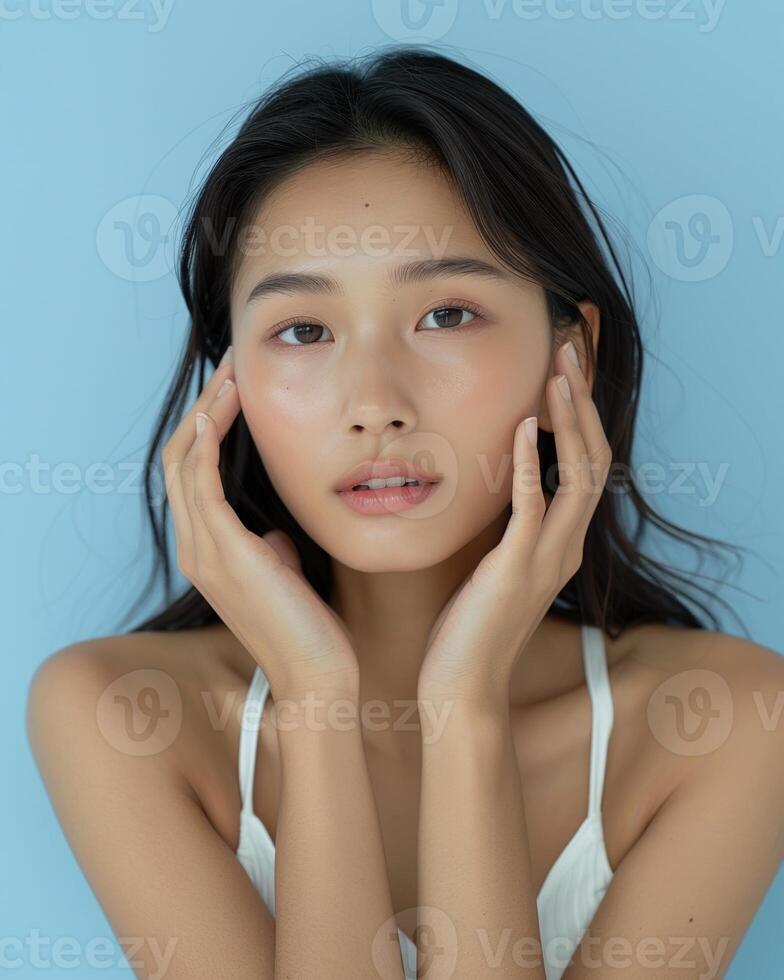 AI generated Photo of an Asian female model on blue background