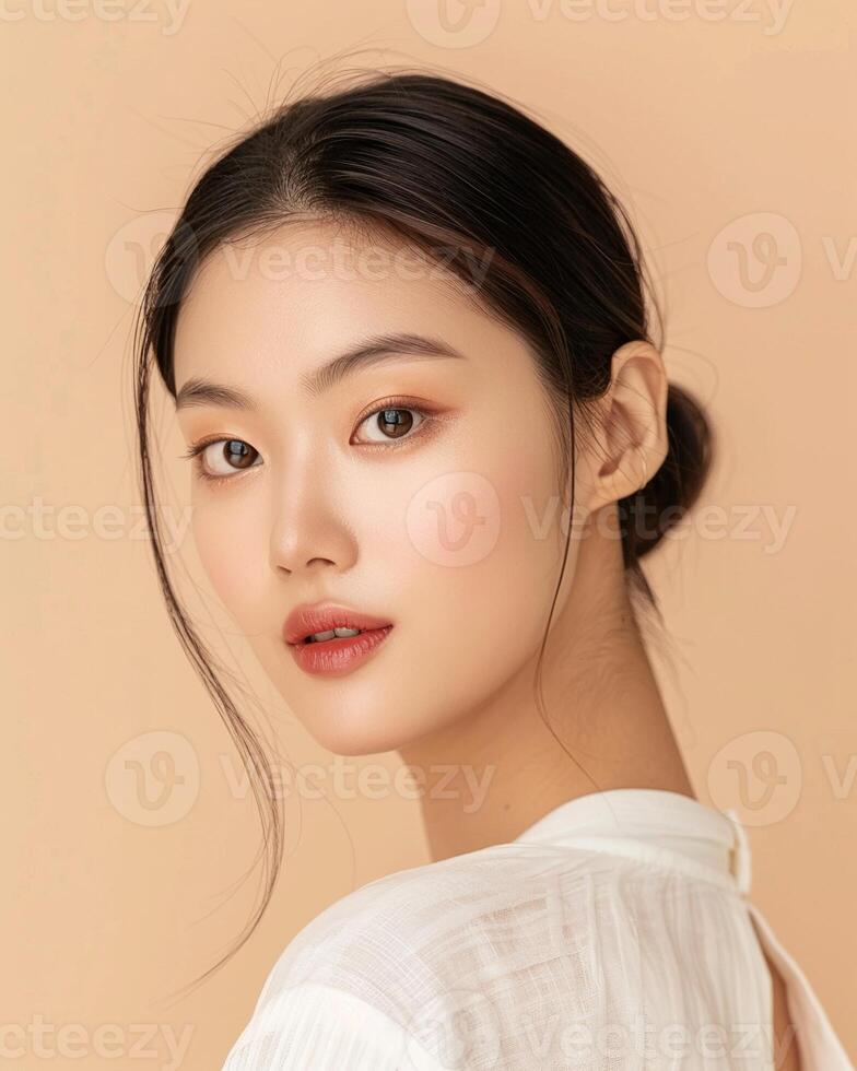 AI generated Photo of an Asian female model on neutral beige background