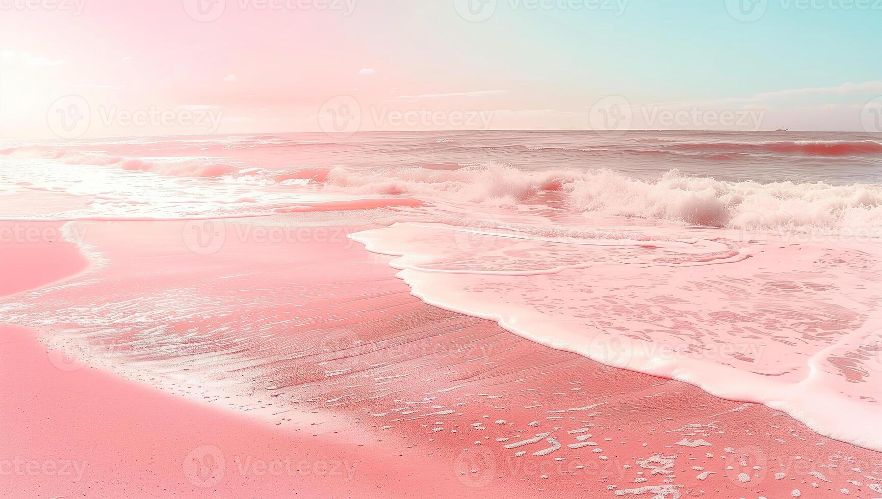 AI generated Beautiful sunset on the beach with soft waves and pastels colors photo