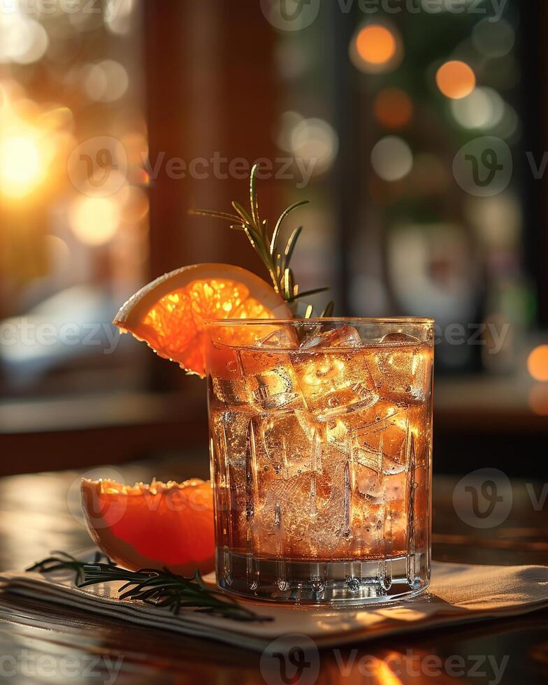 AI generated Gin tonik drink on the table in vintage restaurant photo