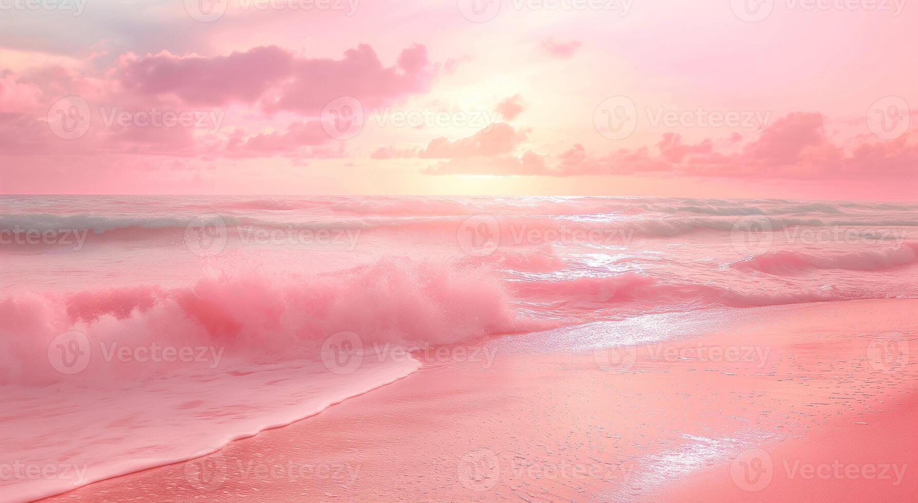 AI generated Beautiful sunset on the beach with soft waves and pastels colors photo