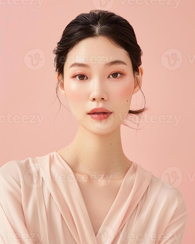 AI generated Photo of an Asian female model on pink background