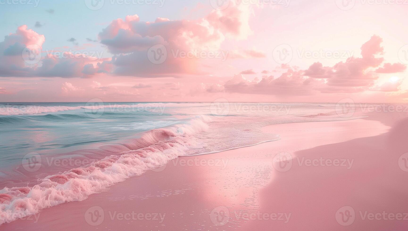 AI generated Beautiful sunset on the beach with soft waves and pastels colors photo