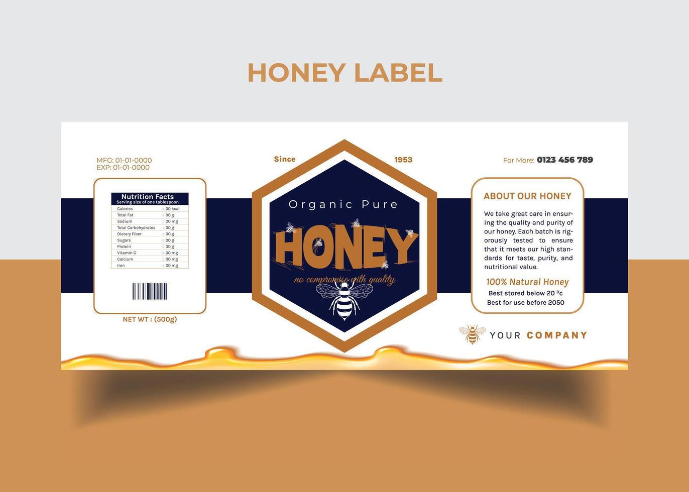 Honey Label  Pure honey ads banner design vector