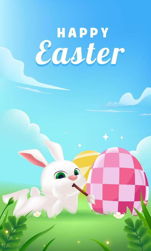 Vector hand painted Easter celebration vertical poster template