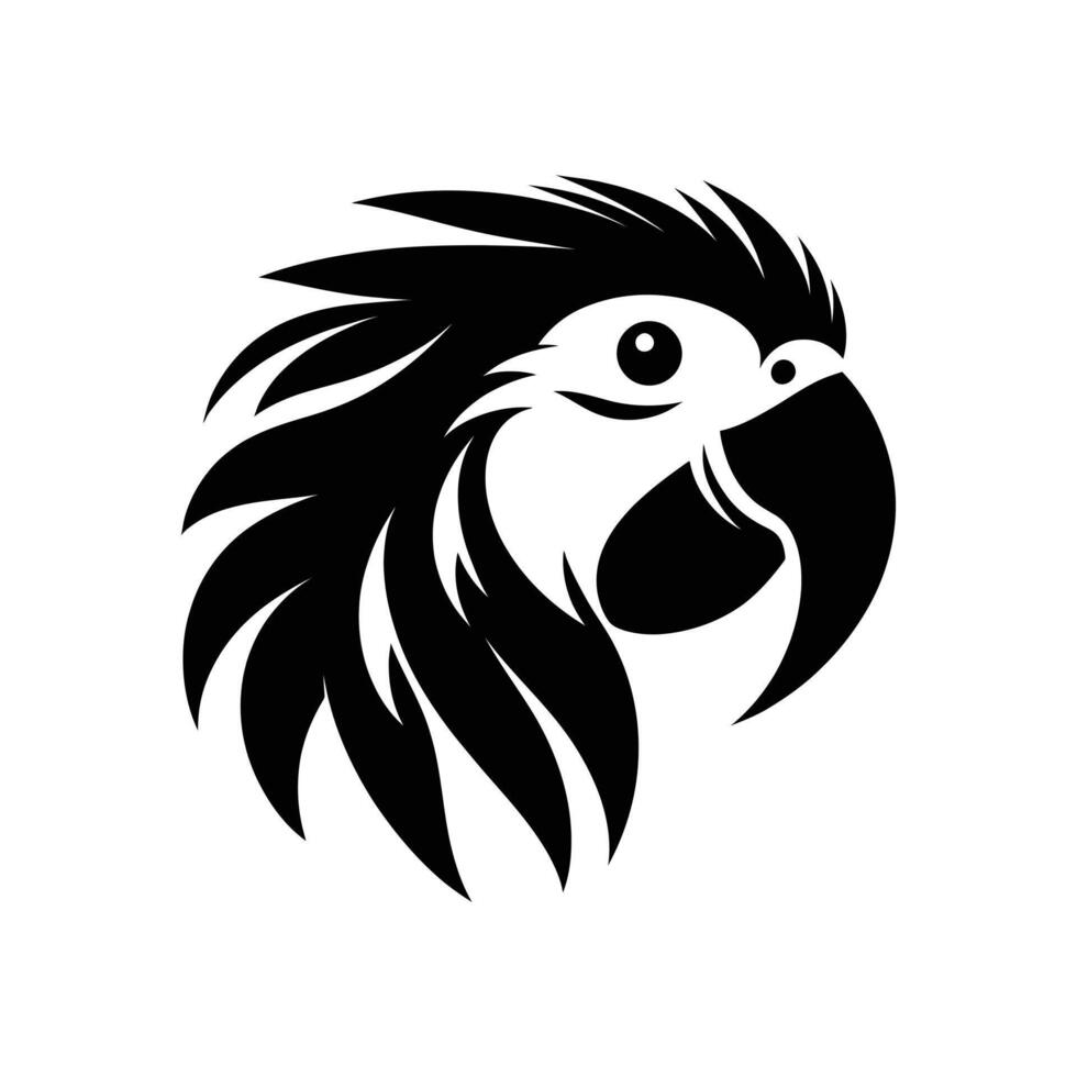 Vibrant Avian Beauty Black Silhouettes of Macaw Parrot Head Face in Vector