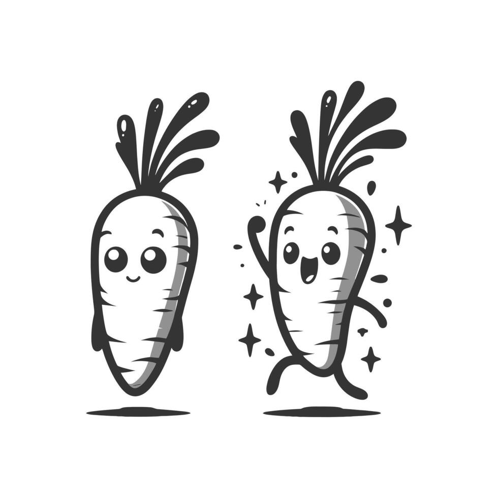 Playful Produce Cute Carrot Cartoon Character in Vector Graphic Illustration