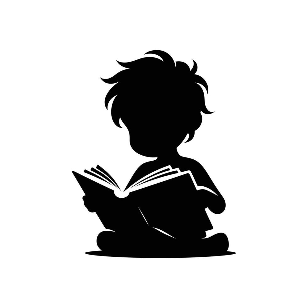 Educational Exploration Silhouette of Boy Girl Engrossed in Reading Silhouette Icon in Black vector