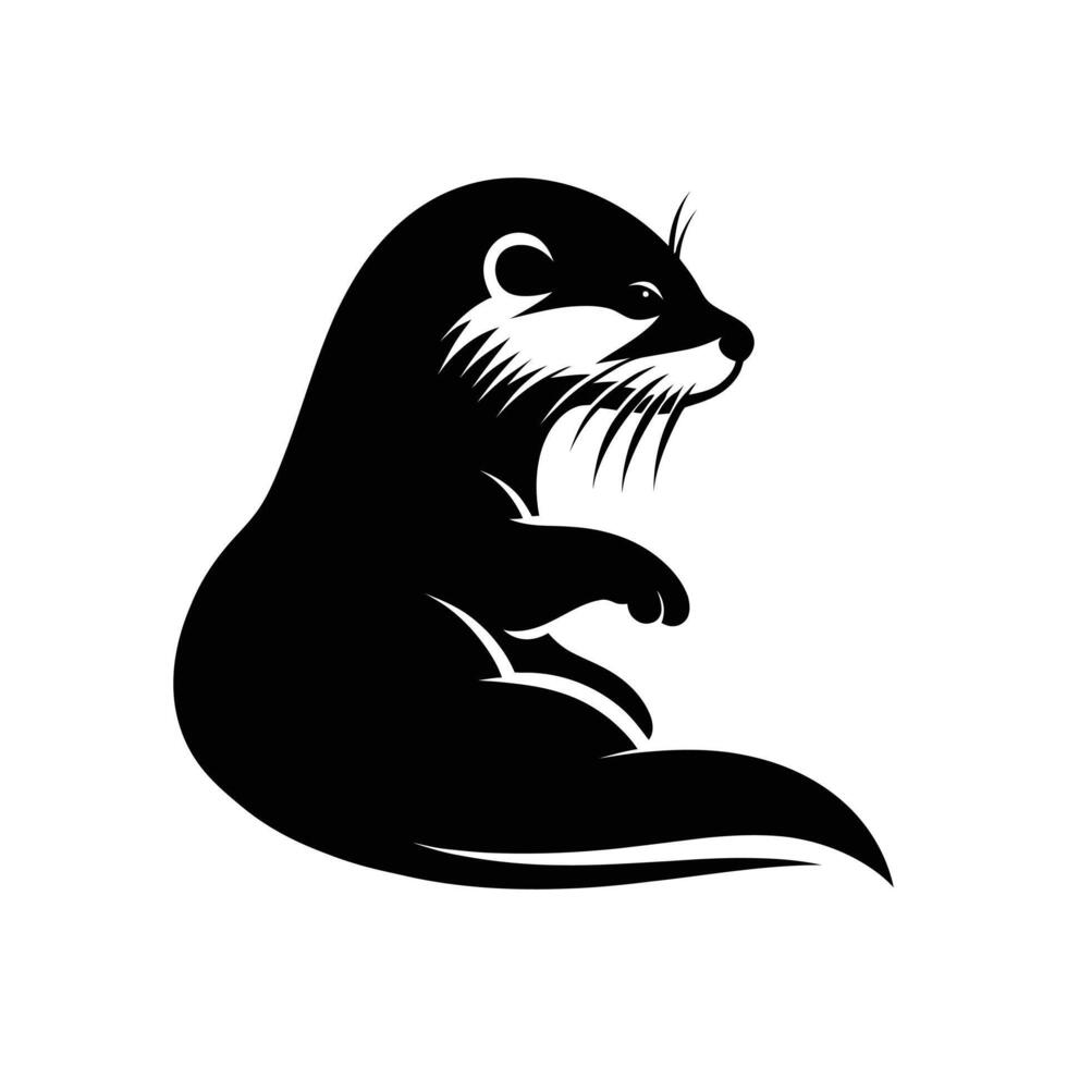 Sleek Seafarer Sea Otter Silhouette Vector Illustration in Black and White