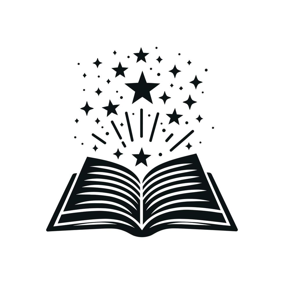 Black books silhouettes with stars and sunburst vector illustration