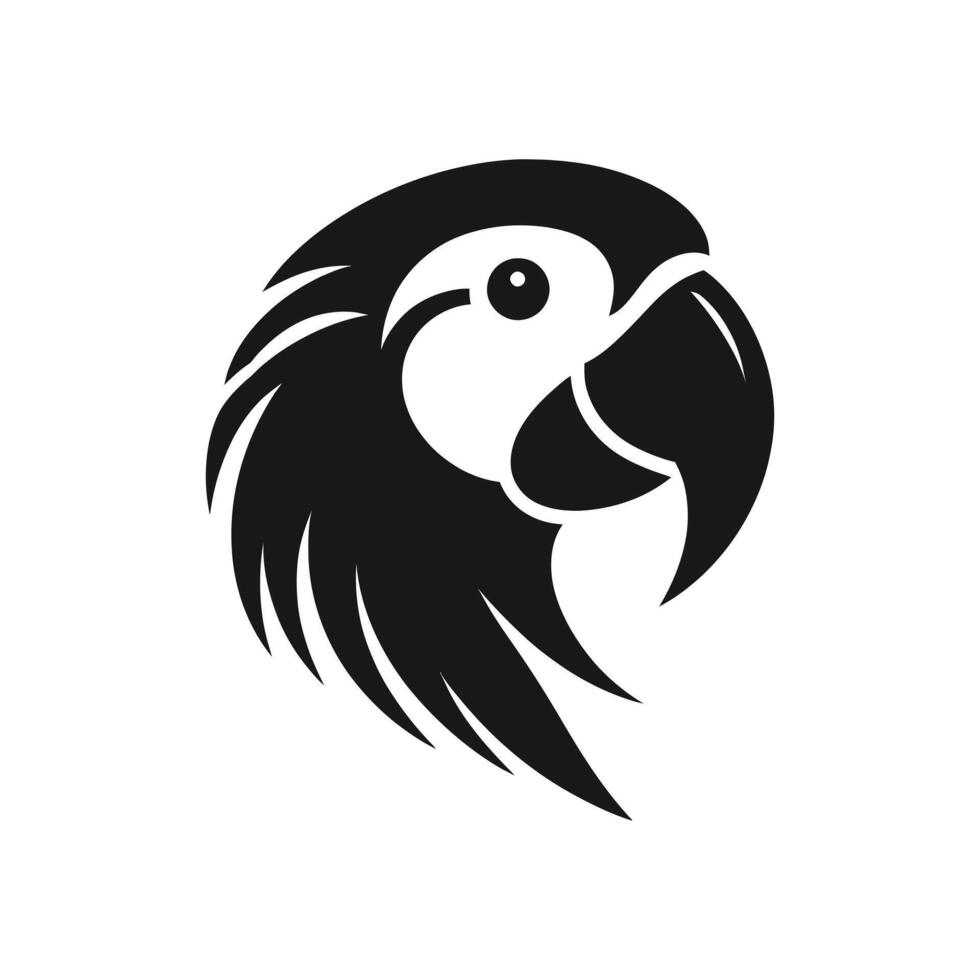 Vibrant Avian Beauty Black Silhouettes of Macaw Parrot Head Face in Vector