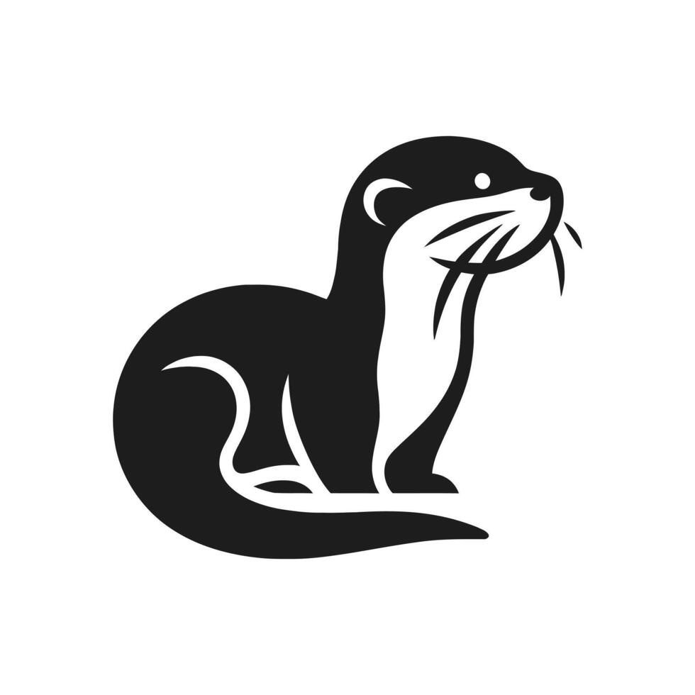 Coastal Charm Sea Otter Silhouette in Black and White vector